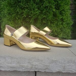 NEW Sebastian Metallic Gold Chunky Heel Shoes 39